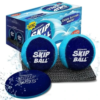 Image of Activ Life Skip Ball, 2 Pack (Navy, Teal), Water Skipping Balls for Swimming Pools, Pool Ball and Toy Kids, Easter Basket Stuffer Gift Kids