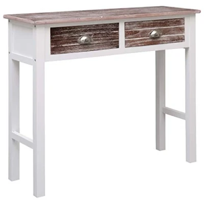 Image of vidaXL Brown Wooden Console Table 2 Drawer Sideboard/Side with Metal Handles for Living Room, Hallway Scandinavian/Farmhouse Style