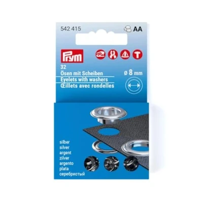 Image of Eyelets with washers refill set [32 pieces Ø 8 mm] Prym metallic silver