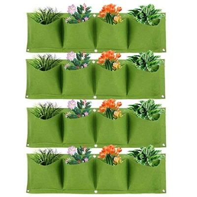 Image of mumisuto Hanging Planters, Grow Bags, 4Pcs 4 Pocket Plant Bag Wall Mounted Reusable Degradable Felt Garden Planter for Flower Vegetable Indoor/Outdoor (Green)