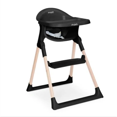 Image of Mash High Chair by Baby Elegance HighChair for Babies &amp; Toddlers with Secure Harness, Adjustable Footrest, Removable Cushion Seat Pad Tray Easy Cleaning Black