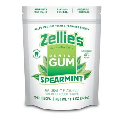 Image of Zellie&#039;s 100% Xylitol Sugar Free Spearmint Chewing Gum Flavor (240 Count Pack of 1)