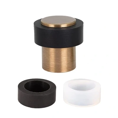 Image of Door Stop 24 x 35 mm Black and White Rubber Stainless Steel or Brass Threaded Base Includes Screw + Fastening Plug Mod. I 29124x35 EVI Hardware (Antique Brass, 24mm 35mm)