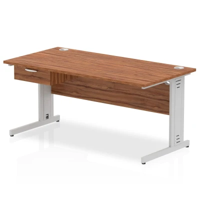 Image of Impulse 1600x800 Desk Walnut/Silver Cable Managed Leg 1 Dr Fixed Ped
