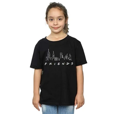 Image of Absolute Cult Friends Girls Skyline Logo T Shirt Black 12 13 Years