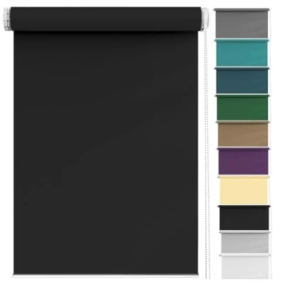 Image of Light Filtering Roller Blinds 115 x 200 cm Privacy Protection Easy to Install, Natural Blackout Blind Fit Home Office for Bedroom, Nursery, Black
