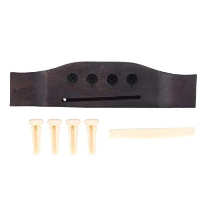 Image of 4 Strings Bass Bridge, Rosewood Bridge Saddle and Pins for String Folk Acoustic Accessory Parts Guitar Accessories