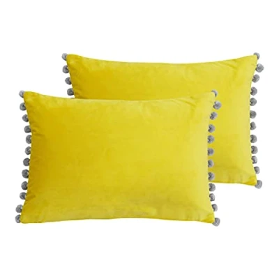 Image of Paoletti Fiesta Twin Pack Polyester Filled Cushions, Yellow/Silver, 2 Count (Pack of 1)