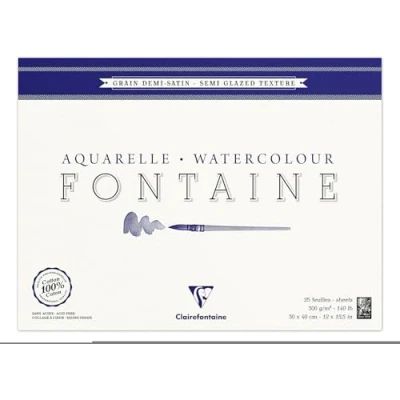 Image of Clairefontaine Ref 96407C Fontaine Semi Hot Pressed Watercolour Glued Pad (25 Sheets) 30 x 40cm Size, 300gsm Paper Suitable for Artwork