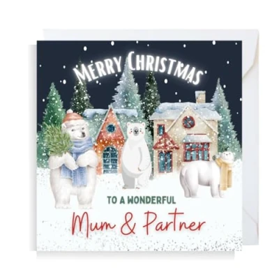 Image of Second Ave Mum &amp; Partner Christmas Polar Bear Square Xmas Holiday Festive Greetings Card