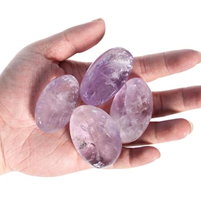 Image of Orientrea Amethyst Stones 4 Pcs Plam Stone Pocket Energy Stone, Smooth Tumbled Healing Crystal and Worry