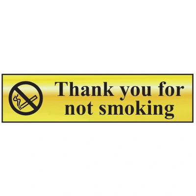 Image of Thank You For Not Smoking Polished Brass Effect 200 x 50mm SCA6001