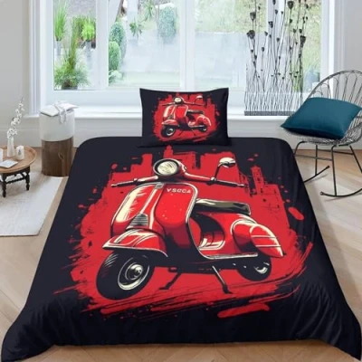 Image of Scooter 3D Print Duvet Cover Set Quilt Comforter Bedding Soft Microfiber with Pillowcases Zipper Closure for Kids Teens Adults 2 Pcs Single（135x200cm）