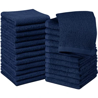 Image of Utopia Towels Cotton Washcloths Set 30 x cm, White 100% Ring Spun Cotton, Premium Quality Flannel Face Cloths, Highly Absorbent and Soft Feel Fingertip (24 Pack, Navy)
