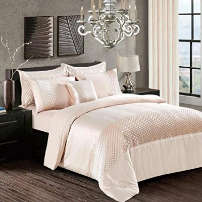 Image of swift 3 Piece Fancy Duvet Cover Sequin Bedding Set with Pillowcase Silky Glittery Velvet (Beige, Double)