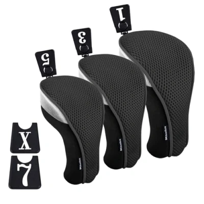 Image of Andux Golf 460cc Driver Fairway Wood Club Head Covers 3pcs/Set Black