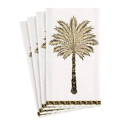 Image of Caspari Grand Palms Paper Guest Towel Napkins in Black 15 Per Package