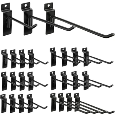 Image of KAHEIGN 24Pcs Heavy Duty Slatwall Hooks, 10CM /15CM /20CM Steel Slat Wall Shelf Brackets Panel Hooks Pegboard Gridwall Hangers for Garage Storage Shop Retail Display (Black 3 Size)