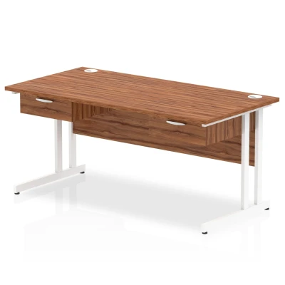 Image of Impulse 1600x800 Desk Walnut/White Cantilever Leg 2x1 Drawer Fixed Ped