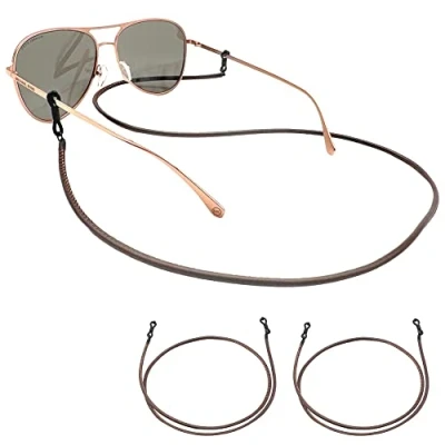 Image of GERNEO® The Original Premium Leather Glasses Strap &amp; Cord Double Pack Smooth Look Unisex PU for Reading Sunglasses