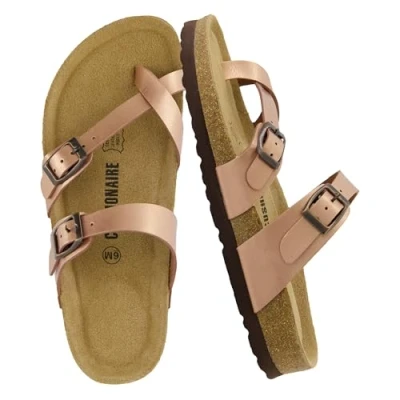 Image of CUSHIONAIRE Women&#039;s, Luna Low Heel Slide Sandals Gold 4 UK M