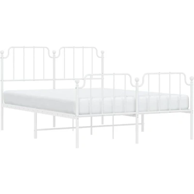 Image of vidaXL Metal Bed Frame without Mattress with Footboard White 140x200cm
