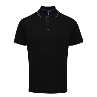 Image of Premier Mens Coolchecker Contrast Pique Polo Shirt (Black/Purple) Size Large
