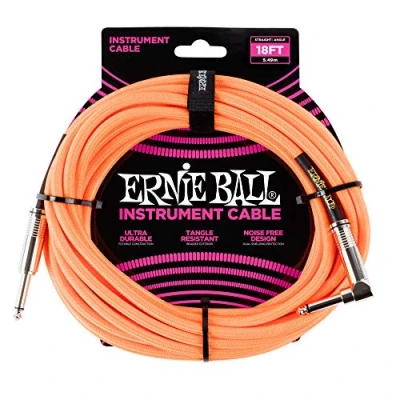 Image of Ernie Ball 18 ft Braided Straight Angle Inst Cable Neon Orange