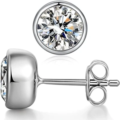 Image of Cubic Zirconia Earrings Men Studs Diamond Stud Silver Halo CZ for Women Fake