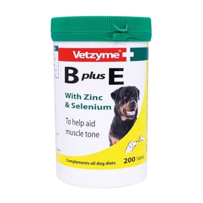Image of Vetzyme B Plus E Dog Vitamins and Supplements (200 Tablets) With Zinc Selenium, Supports Muscle Tone Good Health