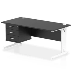 Image of Impulse 1600x800 Desk Black/White Cable Managed Leg 3 Dr Fixed Ped