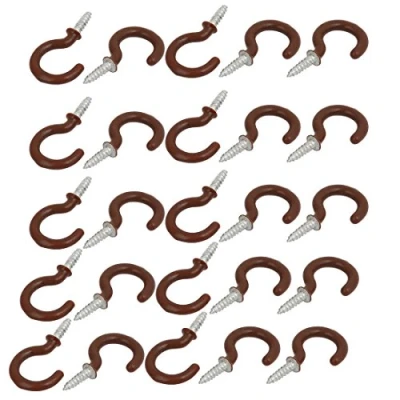 Image of Sourcingmap 7/8 Inch Plastic Coated Screw in Open Cup Ceiling Hooks Hangers Brown 25pcs