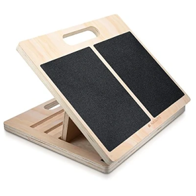 Image of Navaris Slant Board Calf Stretcher Adjustable Wood Incline for Stretching Calves Wooden Exercise Wedge Tilt Ramp with Separate Foot Panels