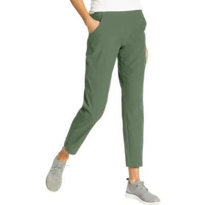 Image of Eddie Bauer Travel Pants Women Lightweight Elastic Waistband Ankle (Green, XL)