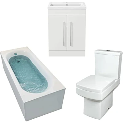 Image of Affine 1500mm Bathroom Suite Single Ended Bath Toilet Vanity Unit Basin White Modern