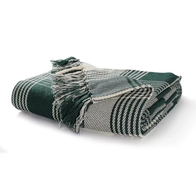 Image of EHC Premium Reversible 100% Cotton Large 150 x 200 cm Tartan Throws for Sofa, Armchair Bedspread, Dark Green