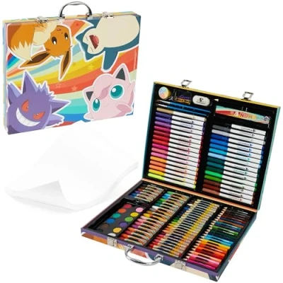 Image of Pokemon Art Supplies Set, 40+ Pcs Kids Painting Drawing Colouring Travel Case with Crayons Felt Tips Watercolours Gifts (Multi)