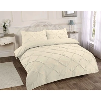 Image of La Ritzy Duvet Cover Set Plain Pintuck Polycotton Bedding (Cream, Single)