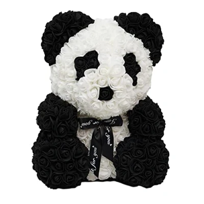Image of Bear, Flower Artificial Panda Bear with Bowknot Decor, Valentines Day, Bridal Weddings for Mum Women Her (25cm)