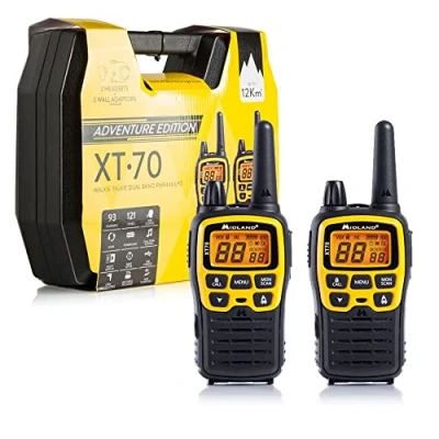 Image of Midland XT70 Adventure, Dual Band Radio, Quick Charge Walkie Talkies, 69 LPD and 24 PMR446 license free, 12 Km Radius, 1 Double Desktop, UKCA Certified, C1180.40, Yellow