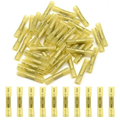 Image of Hocansen 50 Pieces Heat Shrink Butt Connectors Insulated Crimp Wire Terminal Kit（Yellow/RT)