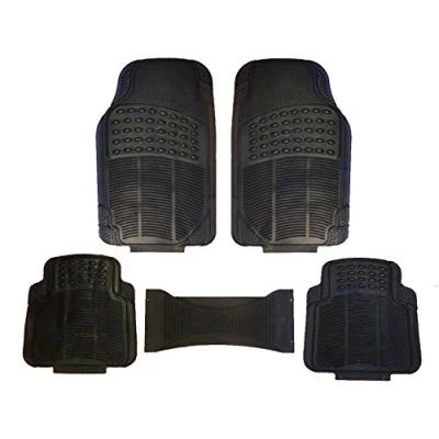 Image of XtremeAuto® Universal Full 5 piece Car Floor Mat Set. BLACK. Heavy duty rubber.