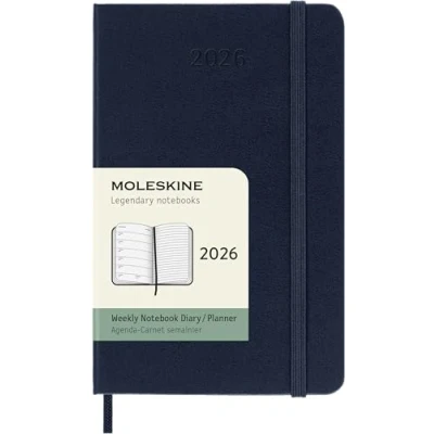 Image of Moleskine Weekly Planner, 2026 12 Month Agenda with Space for Notes, Hard Cover and Elastic Closure, Pocket Size 9x14, Blue Color