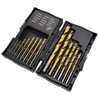 Image of Amazon Basics High Speed Steel Drill Set for Metal, Wood, &amp; Plastic, 14 Pieces, 1.5 10mm
