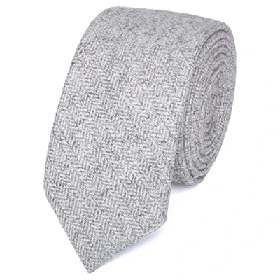Image of DB Dickie Bow Men&#039;s Luxury Wool Skinny Neck Tie (Light Grey Herringbone) suitable for formalwear, office, weddings, parties, grooms &amp; groomsmen outfits
