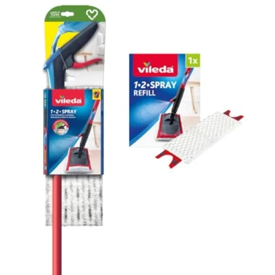 Image of Vileda 1 2 Spray Mop, Microfibre Flat Floor Mop with Extra Head Replacement, Set of 1x and Refill