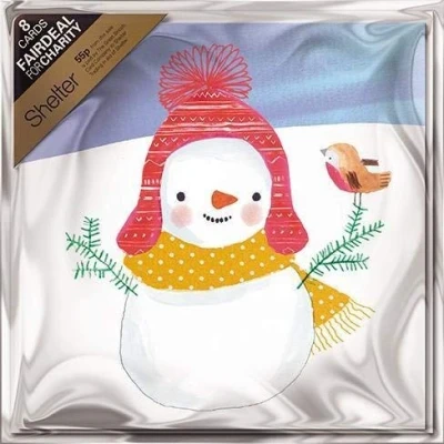 Image of Charity Christmas Cards (ALM9181) Chums Snowman and Robin Pack of 8 Sold in Aid Shelter