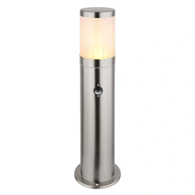 Image of Xeloo PIR Outdoor Bollard Silver Glossy IP44 1x E27 Dawn Dusk Sensor