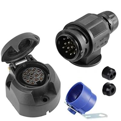 Image of SPARKMOTO 13 Pin Trailer Plug and Socket,12V Socket With Blue Holder Tow bar Towing For RV Cars Caravan Connector (Short)