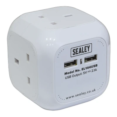 Image of Sealey Extension Cable Cube 1.4m 4 x 230V &amp; 2 USB Sockets White